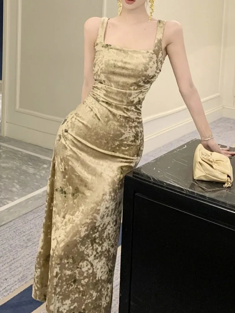 Aiertu Fashion New Women Elegant Casual Print Midi Dress Sleeveless Strap Bodycon Sexy Vintage Party Robe Female Spring Summer Vestidos