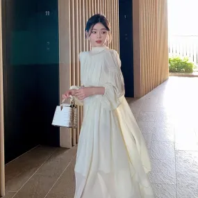 Aiertu French White Chiffon Maxi Dresses for Women Elegant Sleeve Slim Puff Sleeve bodycon Dress Gentle Fairy Short Dress Summer