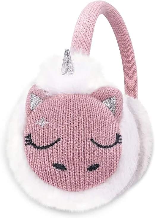 Gifts Treat Girls Ear Muffs Knit Earmuffs Unicorn Winter Warm Soft Adjustable Ear Warmer for Girls, Pink Unicorn, M