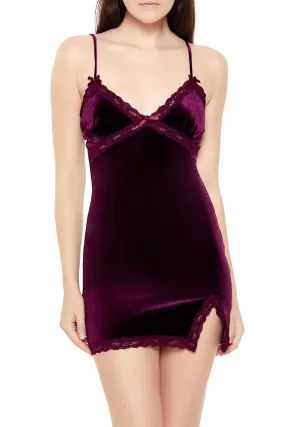 Lace Trim Velvet Mini Dress
