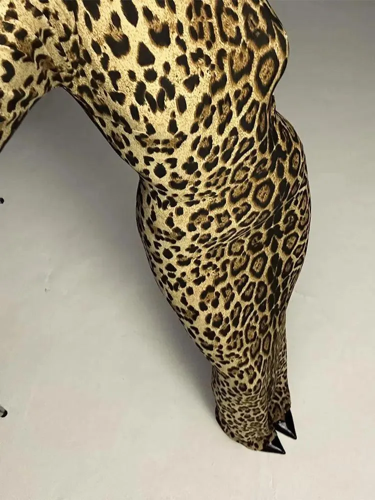 Leopard Print Maxi Dress: Elegant Party Gown with Sequin Embellishments
