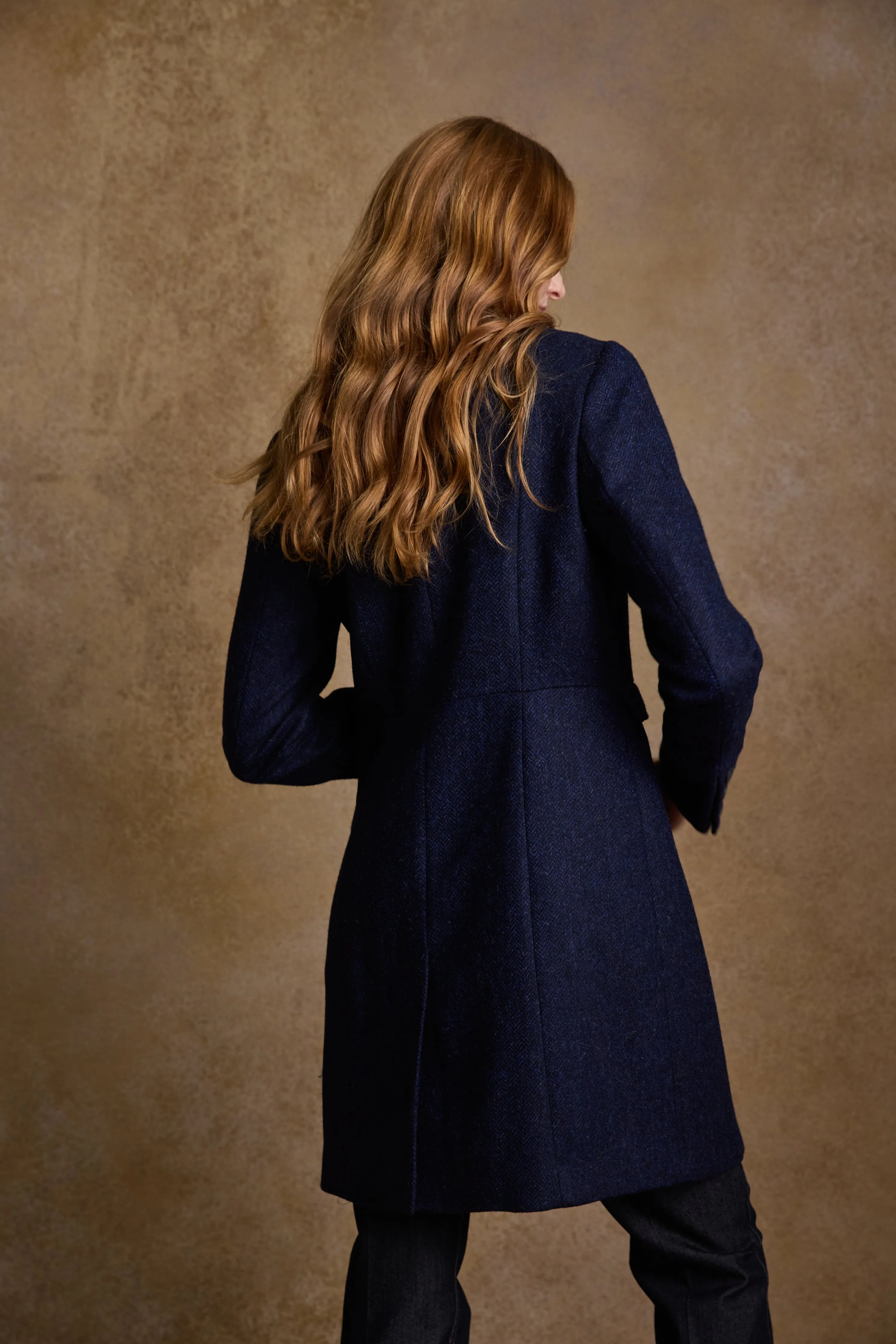 Pamela Tweed Coat - Navy Herringbone