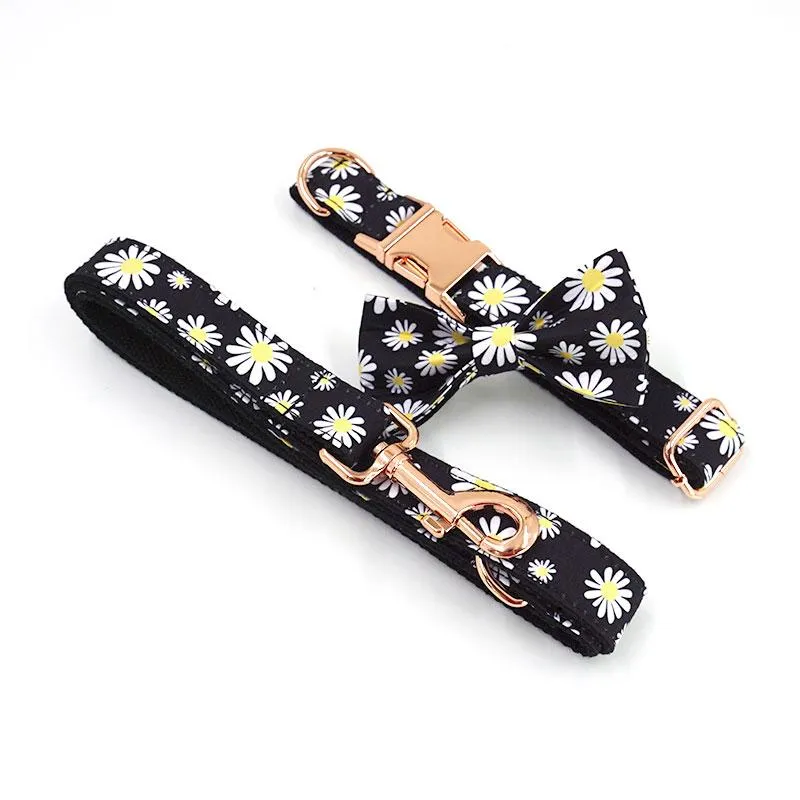 Personalized Dog Collar with Name Engraved Rose Gold Metal Buckle - Black Mums