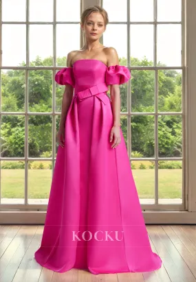 Puff sleeves Off-Shoulder A-Line Satin Cocktail Mother of the Bride Dress