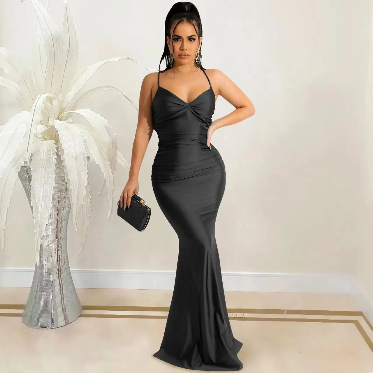 Purpdrank - 2023 New Lace Up Women Solid Satin Maxi Dress Backless Bodycon Sexy Streetwear Party Elegant Festival Evening Summer Long Dress