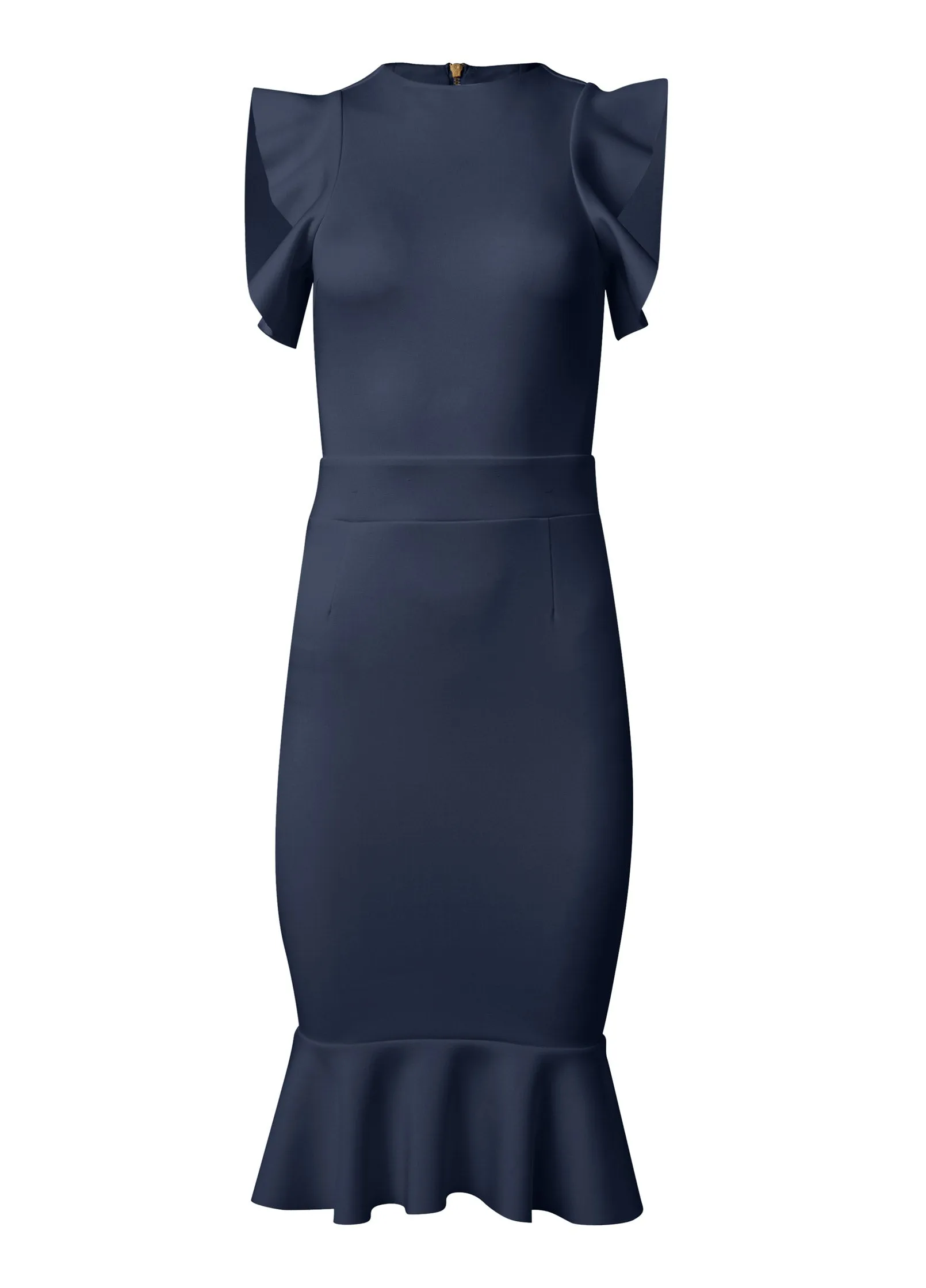 Ruffle Detail Dress - Navy