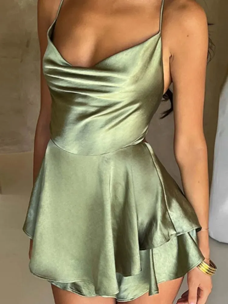 Sleeveless Backless Dress - Elegant Satin Bodycon Mini Dress for Women
