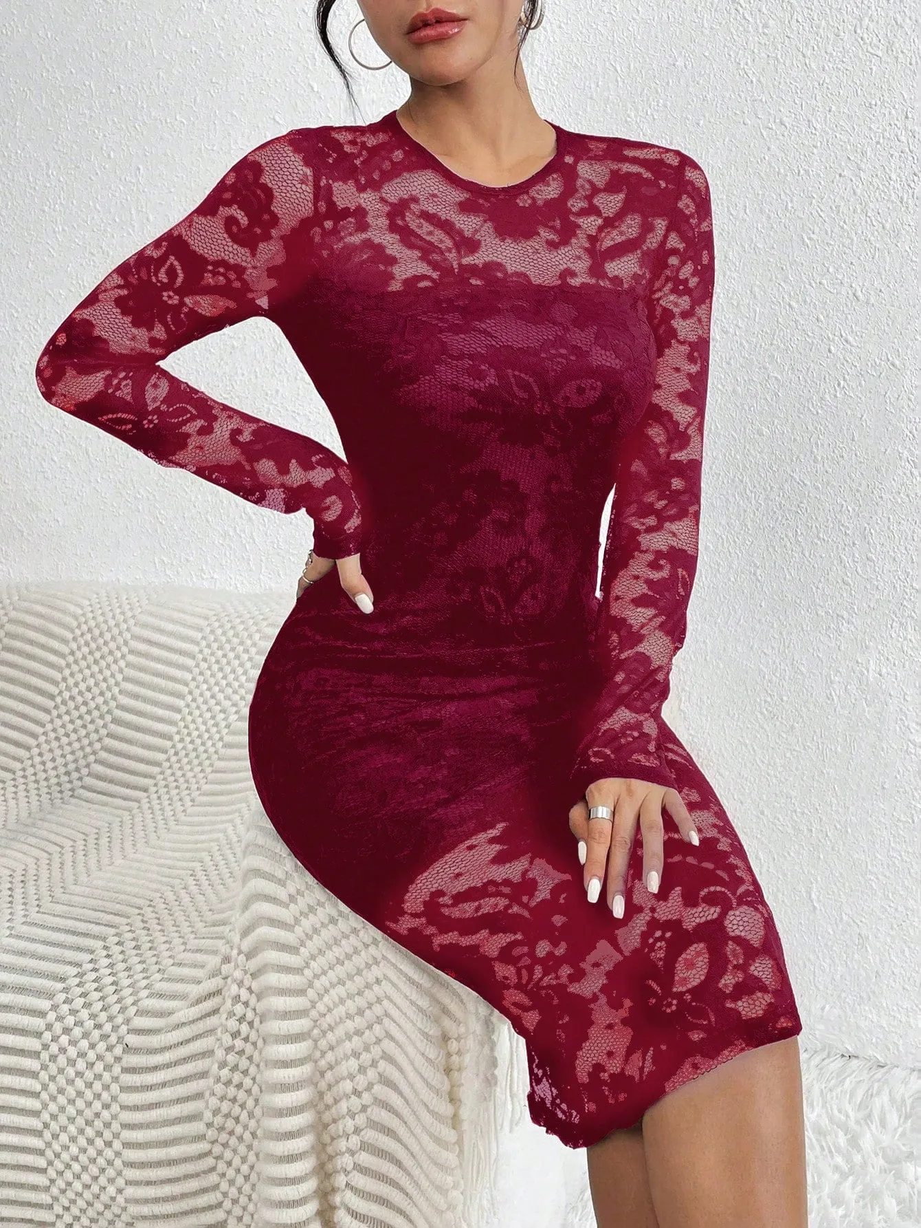 Solid Lace Bodycon Dress