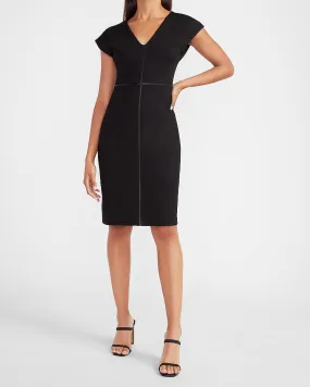 Vegan Leather Pieced Sheath Dress in Pitch Black