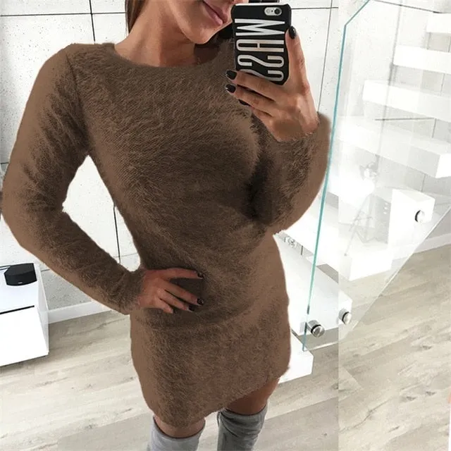 VenusFox knitted fluffy Bodycon Dress