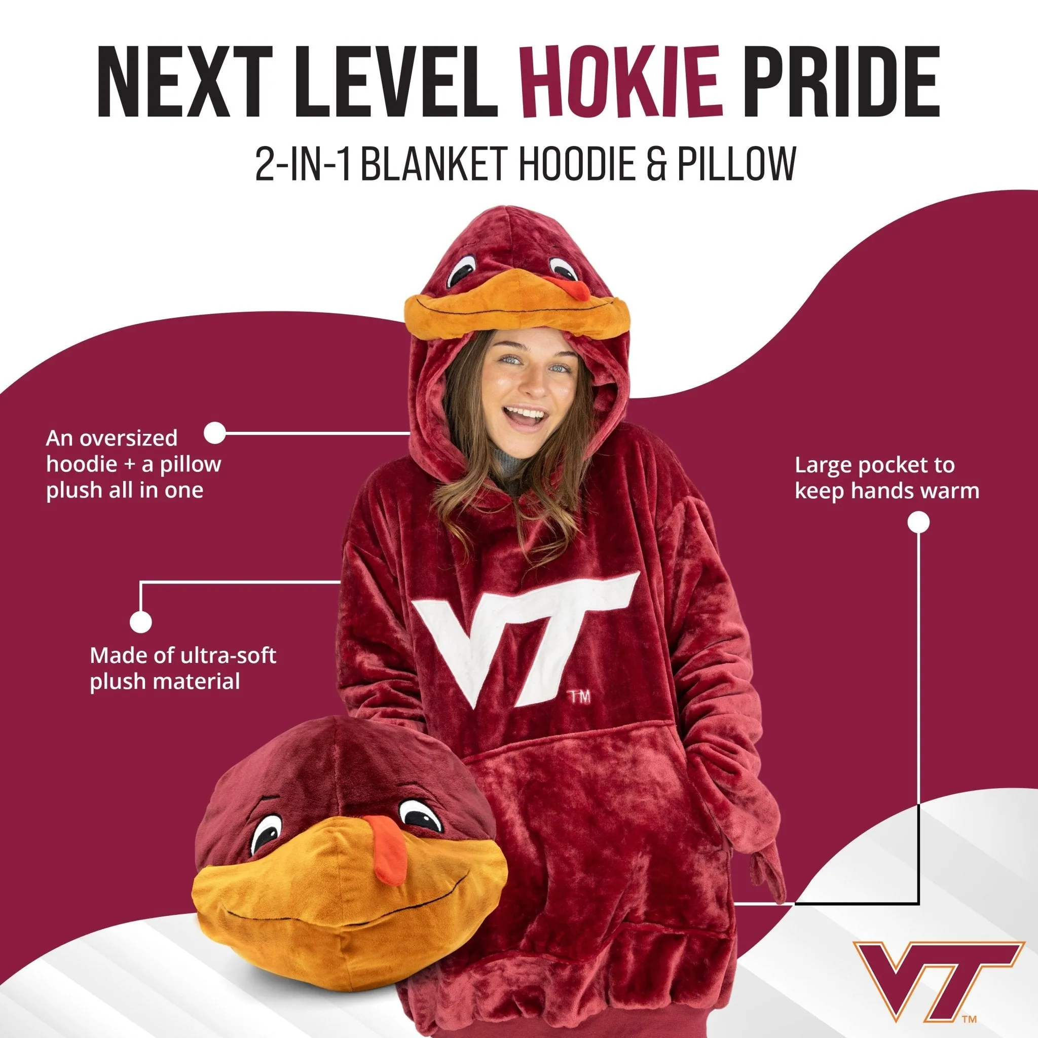 Virginia Tech Hokie Snugible | Blanket Hoodie & Pillow