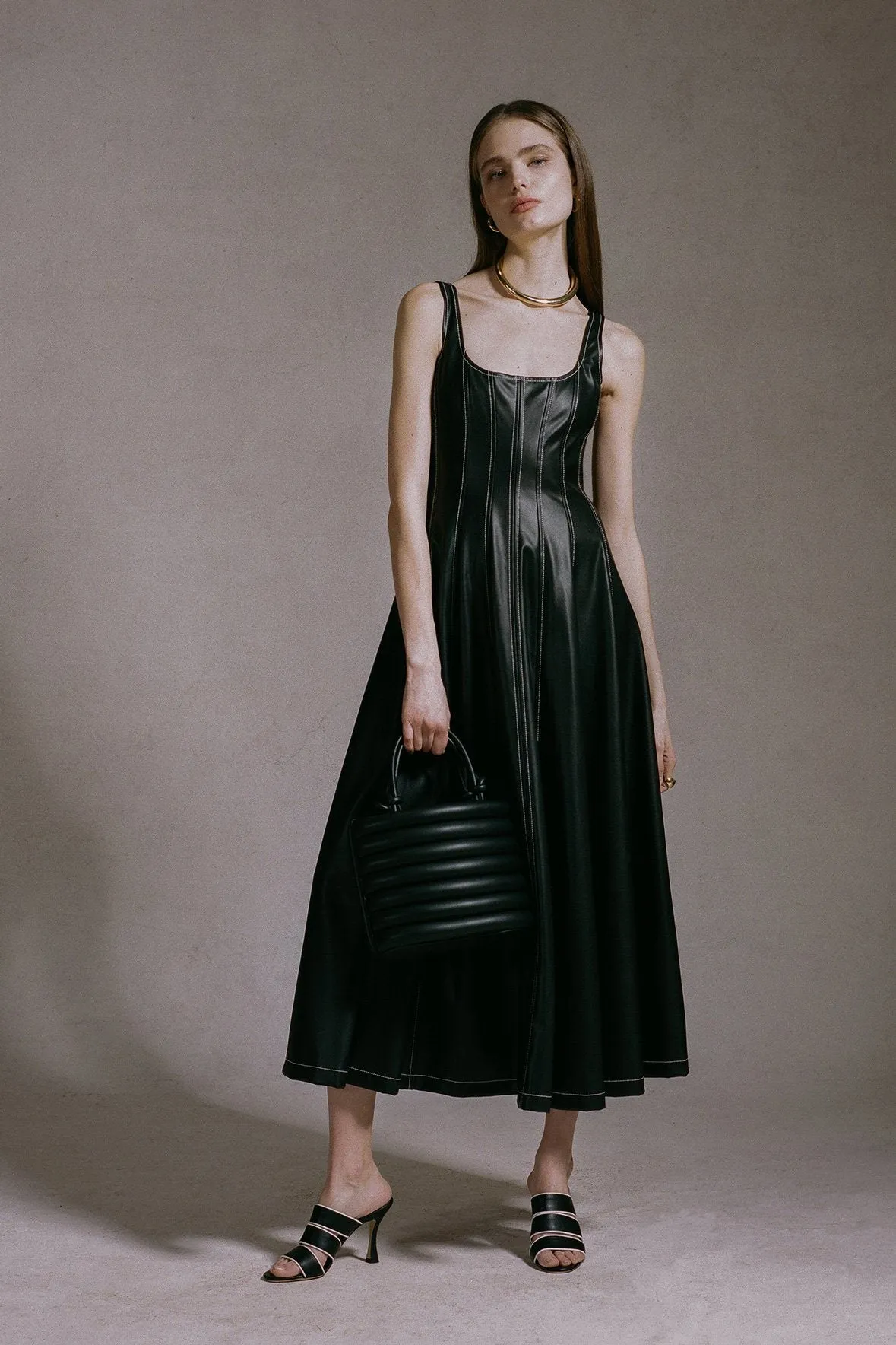 WELLS DRESS | BLACK VEGAN LEATHER